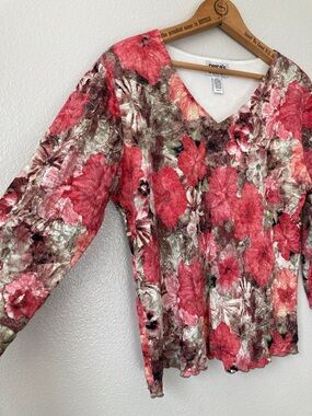 Vintage 90s Chico's Design Mesh Lace overlay Floral Phoebe Style Top Boho Sz 2 L